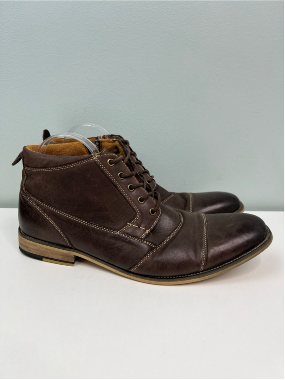 Steve Madden Brown Leather Boots Shoes Mens Size 11 Jabbar Cap Toe Lace Up